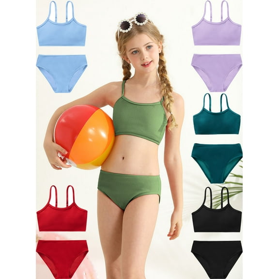 7-13T Girl Two-Piece Bikini Swimsuits Kids Tankini Bathing Suit Sport Swimwear Adjustable Shoulder Strap
