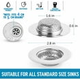 thumbnail image 3 of Cribun Kitchen Sink Strainer Basket 2 Pack Stainless Steel Rust Proof Sink Drain Strainer 2.8 inch Large Wide Rim Fine Mesh Anti-Clogging Drain Screen/Cover/Catcher for Most Kitchen Sink Drains, 3 of 5