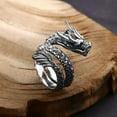thumbnail image 2 of HOOUN Solid 925 Silver Band Men Best Lucky Retro Circle Dragon Ring 19.2g, 2 of 5