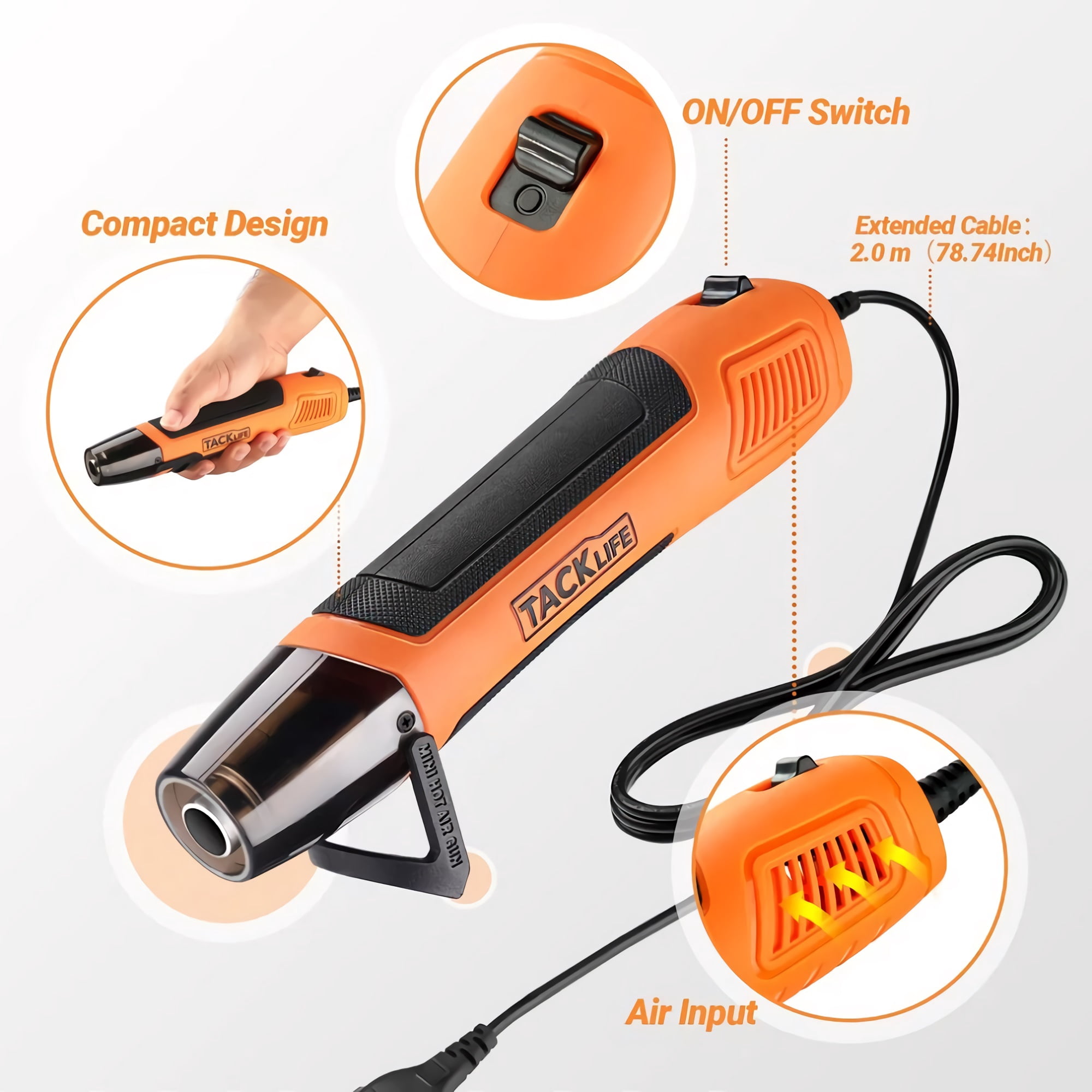 350W Mini Heat Gun 350°C/662°F, with Over Heat Protection, Non-Slip Rubber Grip