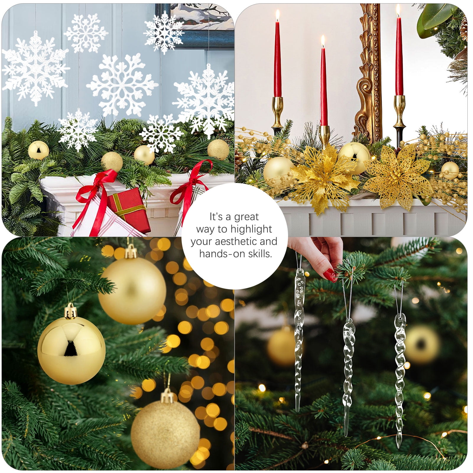 Ayieyill, Christmas Decorations, 92pcs, Includes Poinsettia