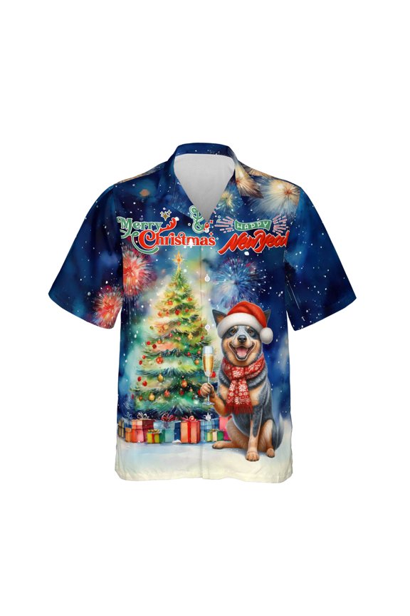 Merry Christmas and Happy New Year Santa Australian Cattle Dog Holiday Xmas Winter 2025 Hawaiian Shirt Breathable Summer Unisex Merch Heeler Lover Gifts - 00024