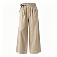 thumbnail image 6 of Khunlpohl Cotton Linen Pants for Womens Wide Legs Elastic Waist Palazzo Casual Pant Tied Loose Trendy Trousers with Pockets, 6 of 7