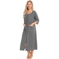 thumbnail image 4 of Women's Soft Striped Robe  3/4 Sleeve Spring & Fall Nightgown with Front Zipper, Pockets for Outdoor and Home, 4 of 11