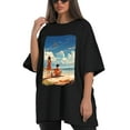 thumbnail image 4 of Plus Size Shirt for Women Black Tops for Women Oversized Short Sleeves Shirt for Women Seaside (72) T Shirt Crewneck Shirt for Women 3XL, 4 of 5