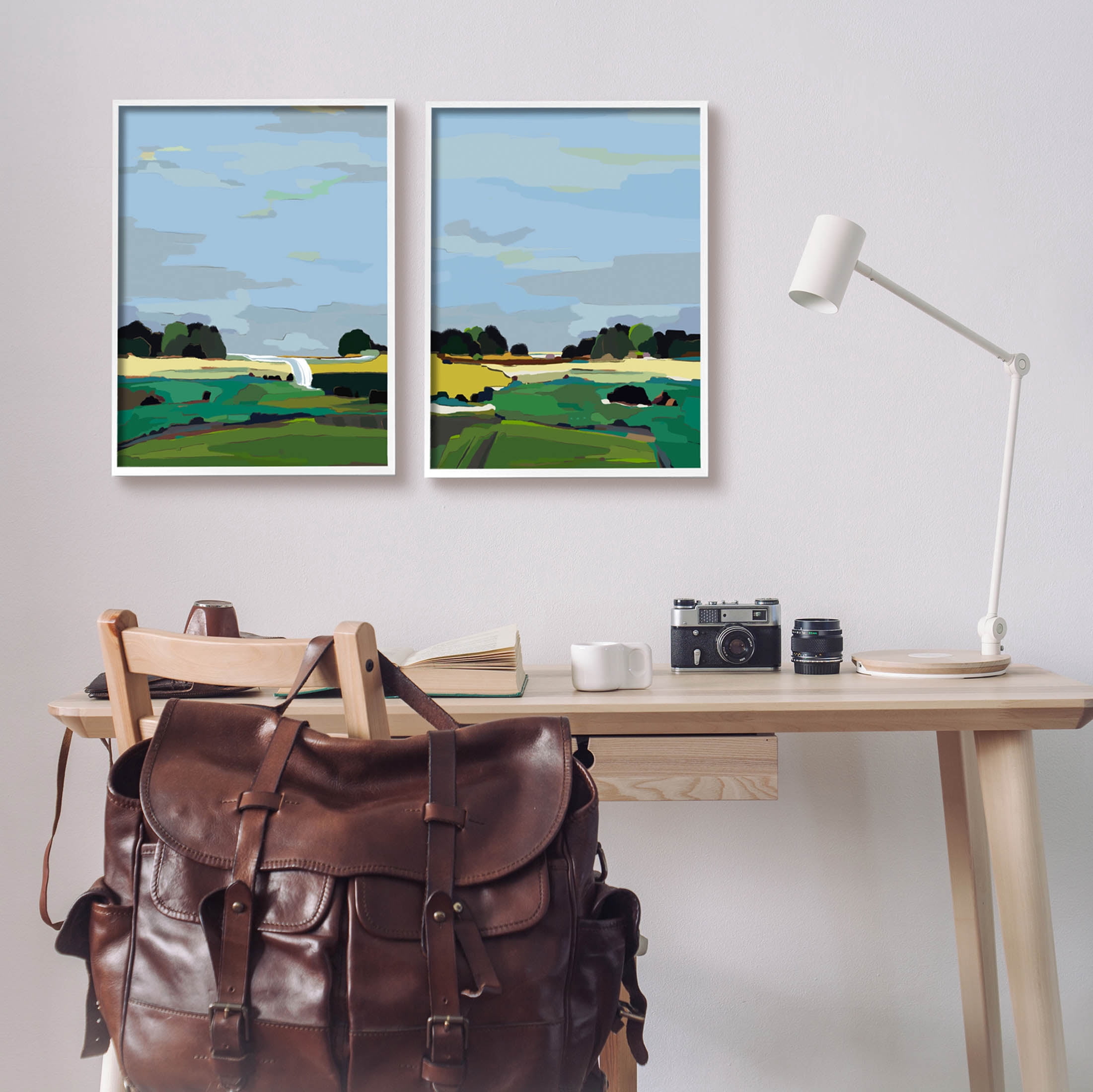 Stupell Industries Rural Abstract Grassland Landscape Painting White Framed Art Print Wall Art, Set of 2, Design by Nikita Jariwala