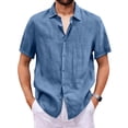 thumbnail image 2 of Men's Linen Shirts Short Sleeve Casual Shirt Oversized Summer Lightweight Button Down Beach Vacation Tops Light Blue 4XL, 2 of 6