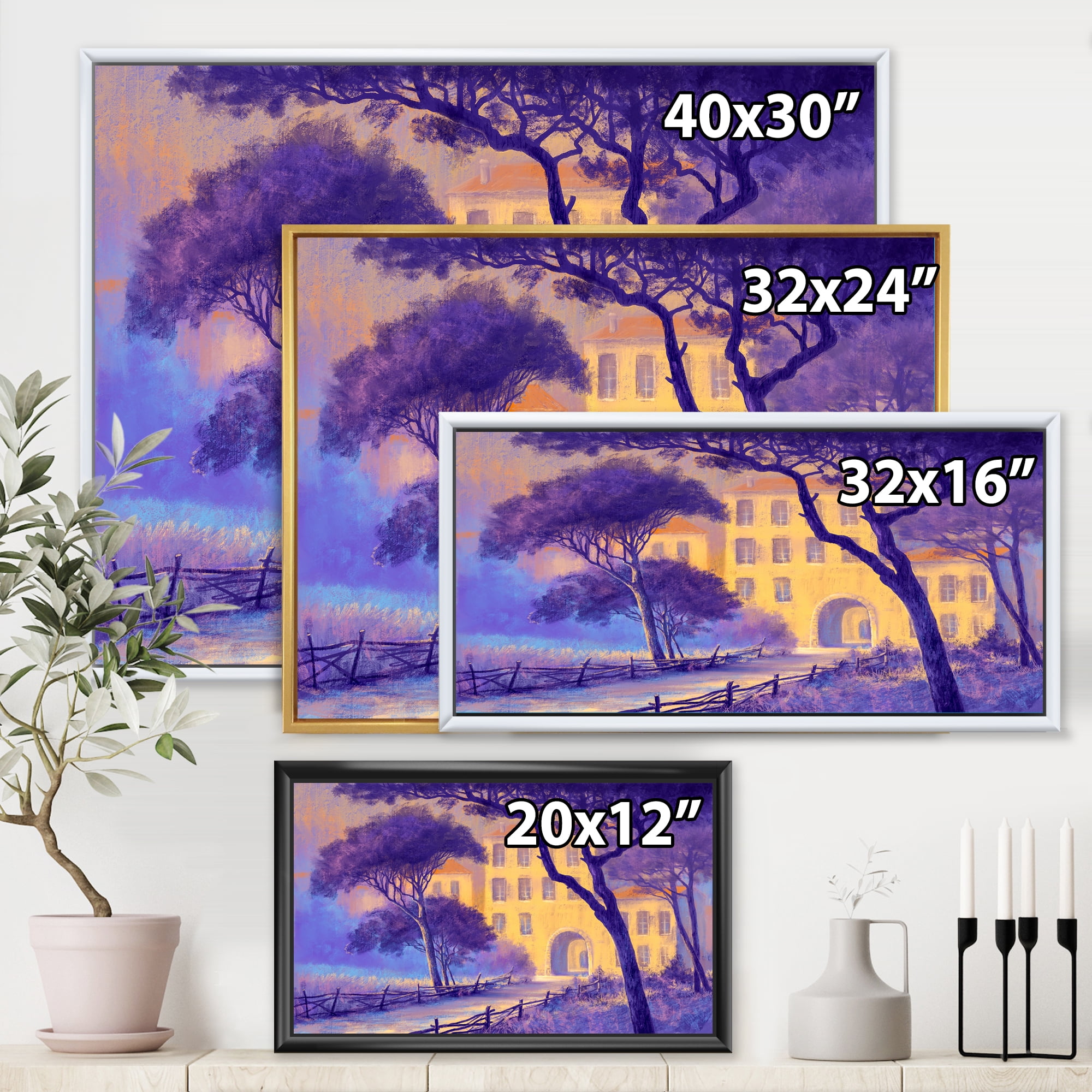 Designart 'Street Landscape OF Footpath & Trees In A City' Traditional Framed Canvas Wall Art Print