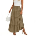 thumbnail image 3 of BiZtdJrK Boho Long Maxi Skirts for Women Tiered Pleated Elastic High Waist Cotton Skirt Flowy Trendy Summer Beach Vacation Dress Clothes Army Green M, 3 of 7