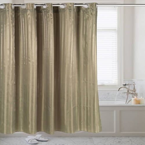 Hookless Fabric Dobby Stripe Shower, Hookless Fabric Shower Curtain With Snap In Liner And Sheer Window