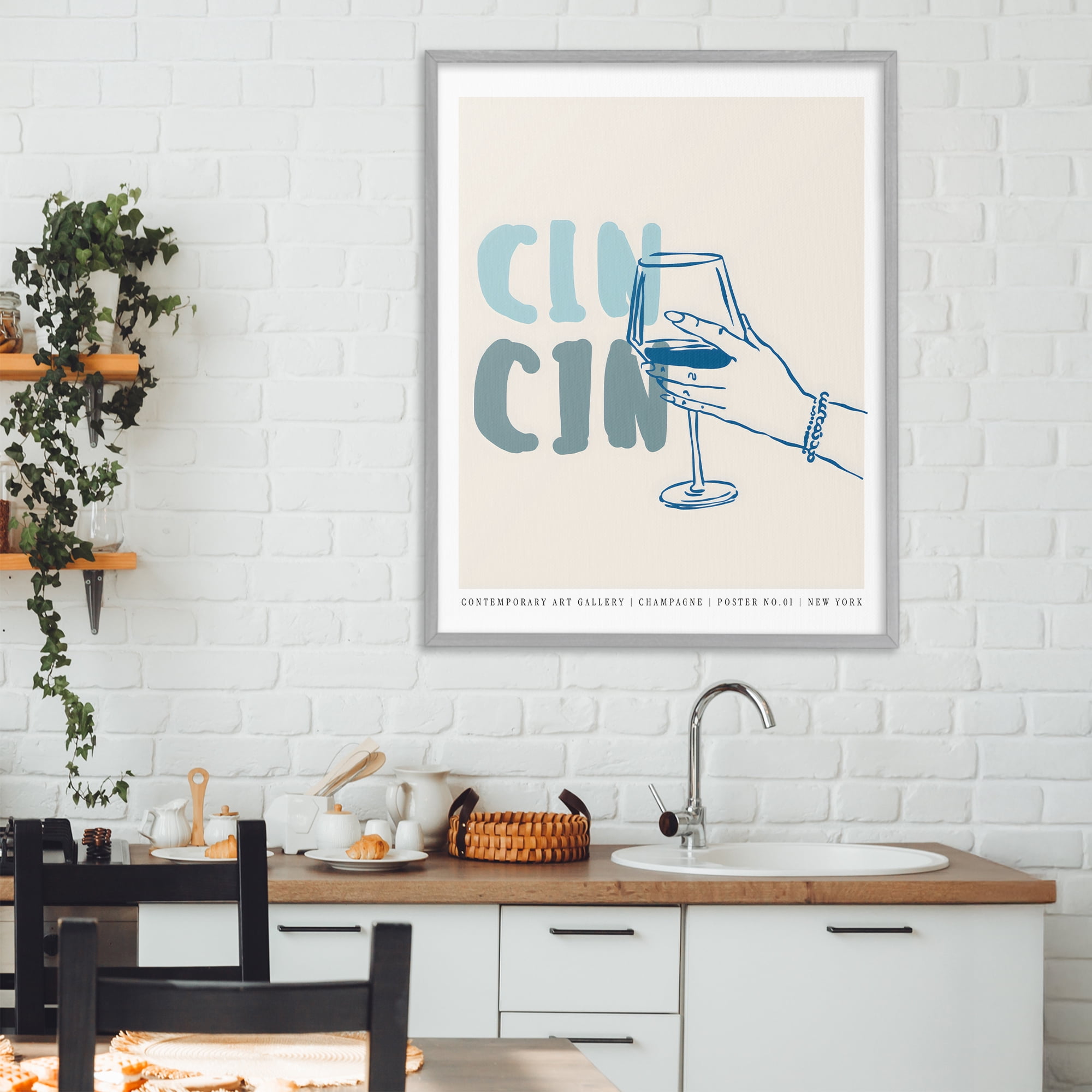 Stupell Industries Cin Cin Blue Champagne Toast Gray Framed Giclee Art, design by The Prints Vibe