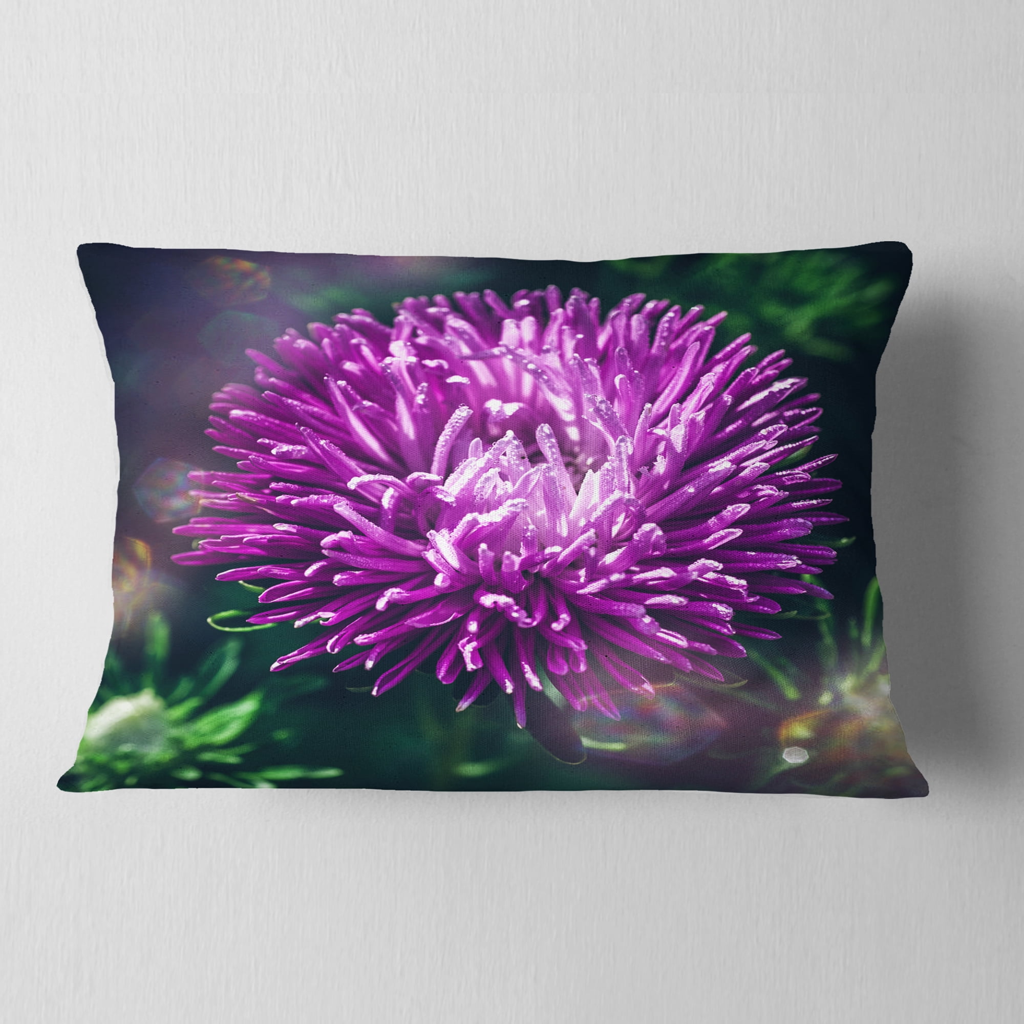 Designart Chrysanthemum Flower with Bokeh - Flowers Throw Pillowwork - 12x20