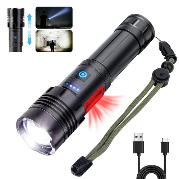 Onekawa LED Flashlights,USB Rechargeable Waterproof Flashlight for Hiking Camping Outdoor Sport (Battery Included),Black