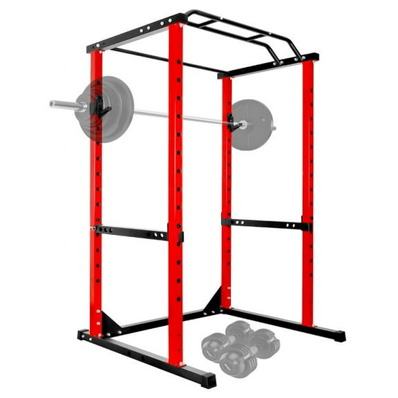 1200LBS Weight Training Rack, High-Strength  Steel, 14-Level Adjustment, J-Hooks Safety, Power Cage, Home Gym, Personal Studio, Apartment (Red)