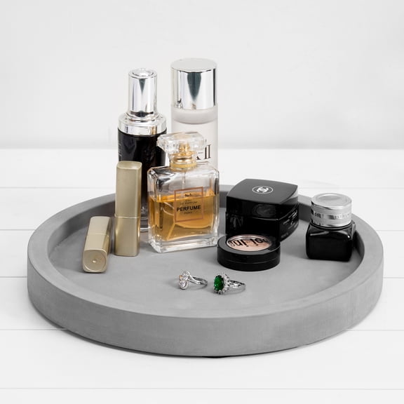 MyGift 11 Inch Gray Cement Round Tray, Modern Vanity / Living Room, Bathroom Tray