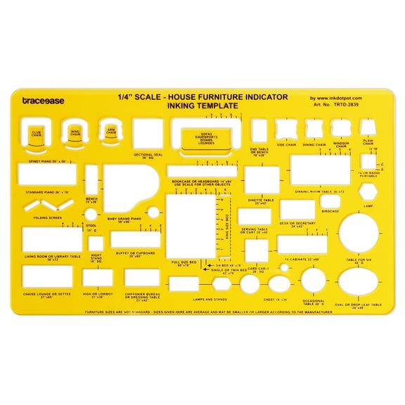 Traceease Architectural Template, House Furniture Indicator Symbols, Room Arrangement Plastic Stencil, Carved Standard Furniture Cutouts Professional Template, 24.1 cmx 15.2 cm