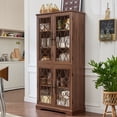 thumbnail image 6 of Joaxswe Farmhouse Sideboard Buffet Accent Cabinet Wooden Console Storage Cabinet with Transparent Glass Doors Brown, 6 of 8