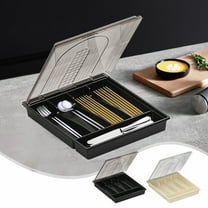 AYktou 11×13 Inch Silverware Organizer for Drawer with Lid, Kitchen Cutlery Organizer Flatware Storage Box Desktop Drawer Spoon Fork Chopsticks Holder Case 5-Compartments Draining Trays, Black