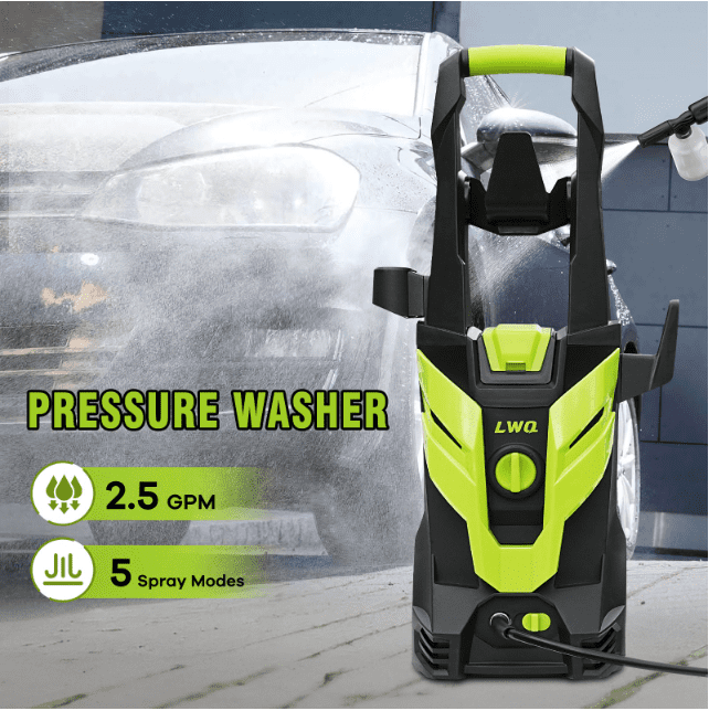 LWQ Electric Pressure Washer, 2300PSI 2.5GPM Power Washer with 4 Quick Connect Nozzles, High Pressure Cleaning Machine with Foam Cannon for Cars/Fences/Driveways/Patios/Home Cleaning(Green)