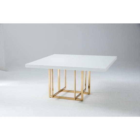White Square Dining table with Wood Lacquer/Glass top and Gold Base