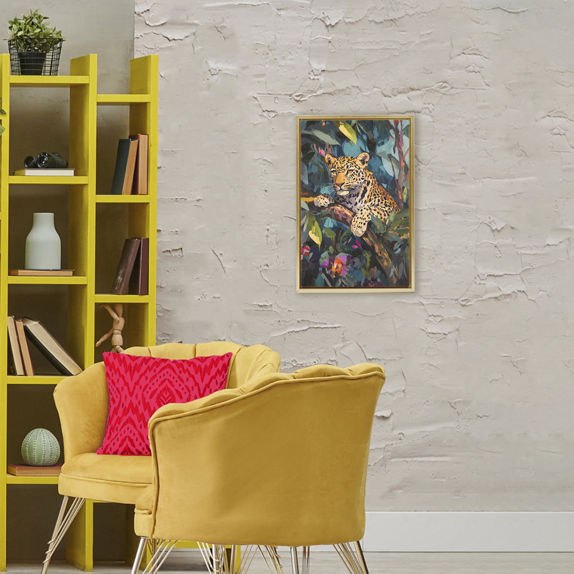 Stupell Industries One The Wild Side Leopard Gold Framed Floater Canvas Wall Art, design by Petal Prints Design