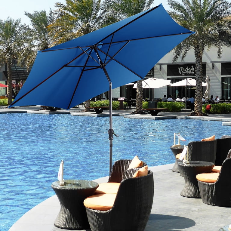 coral coast 9 ft steel offset patio umbrella Costway Large 9FT Patio Umbrella for Deck, Poolside, Home - Steel Tilt W/  Crank for Outdoor Yard Garden, Blue