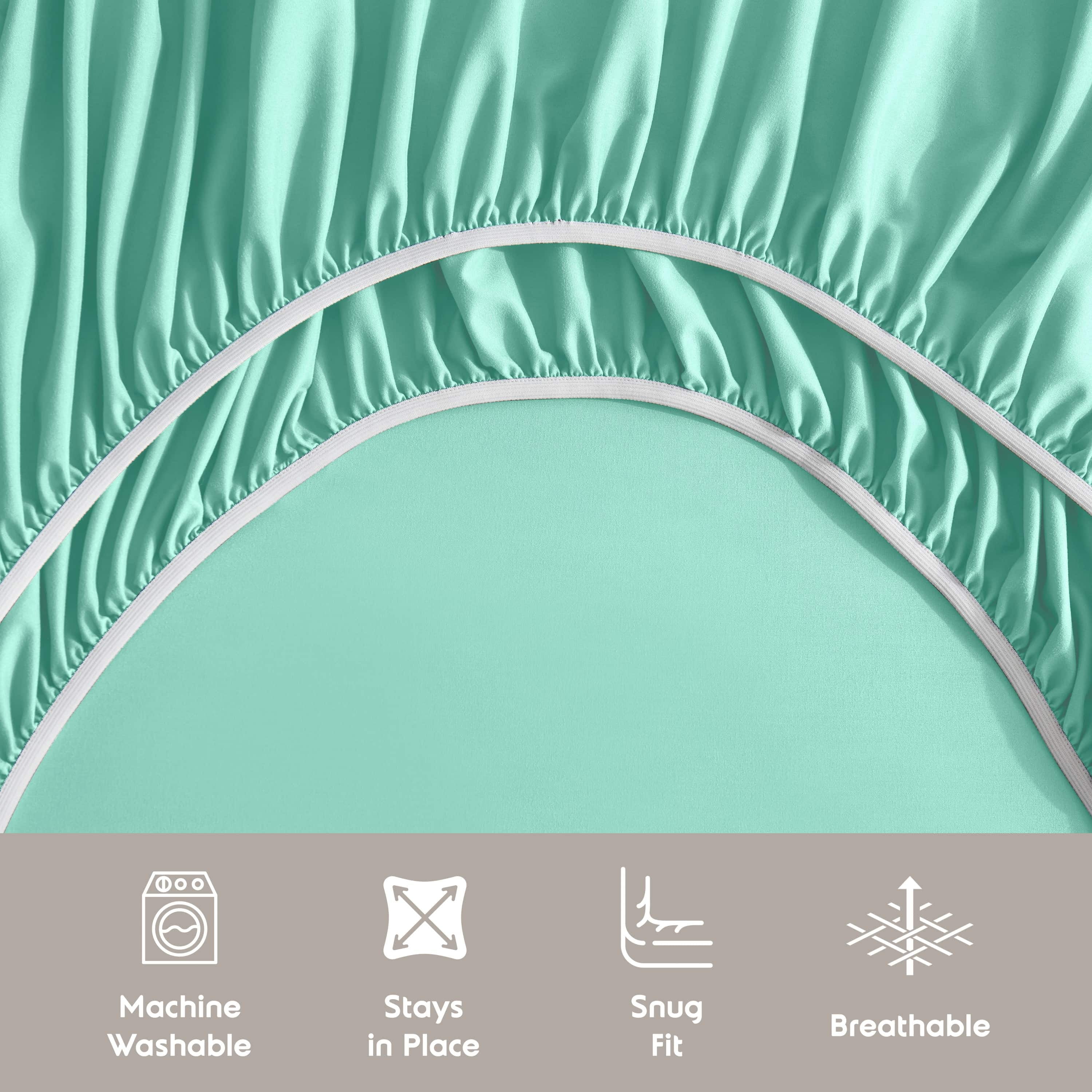 Lammaloe Queen Sheets Set, Hotel Style Deep Pocket 4 Piece Bed Sheets Queen, Luxury Soft Microfiber Queen Sheet Sets, Mint