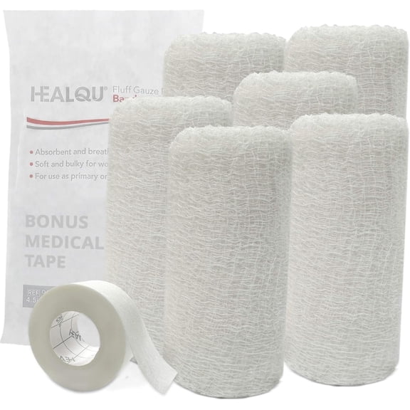 Kerlix Gauze Bandage Rolls - 4.5 in x 4.1 Yds, 6 Ply - 6 Sterile Single Pouches - Extra Absorbent, Latex Free Cotton Fluff Wrap, Hospital Grade, Krinkle Style for Wound Care & First Aid