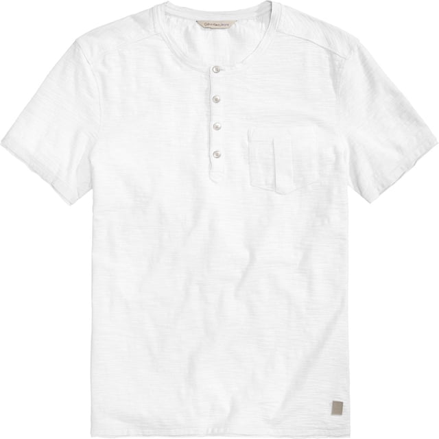 Calvin Klein - Camiseta henley con bolsillo texturizado para hombre, color blanco, mediano