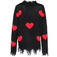 thumbnail image 5 of FANCYINN Womens Sweater Cropped Distressed Heart Print Lightweight Knit Sweaters V-Neck Crop Tops Ripped Pullover Black, 5 of 7
