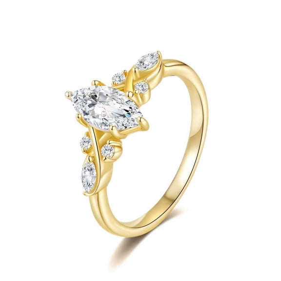Moissanite Rings for Women D Color VVS1 Clarity 1 Carat Marquise Cut Engagement Ring Gold Diamond Ring 925 Sterling Silver Anniversary Wedding Rings Size 5-9