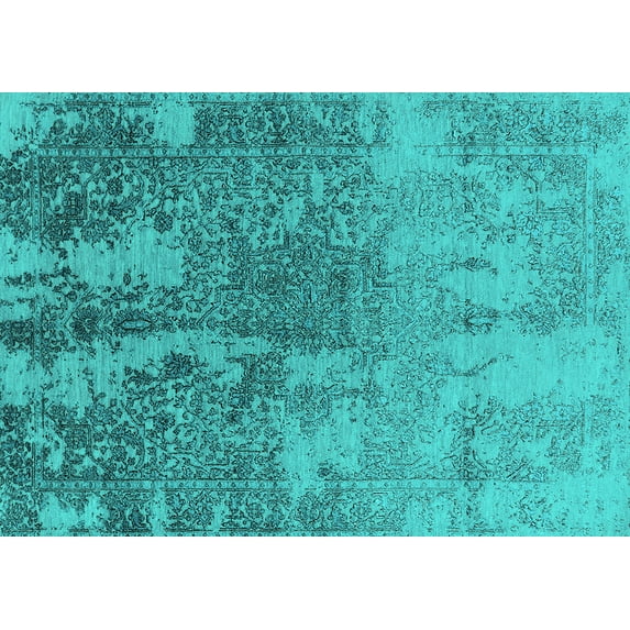 Ahgly Company Machine Washable Indoor Rectangle Oriental Turquoise Blue Industrial Area Rugs, 5' x 8'