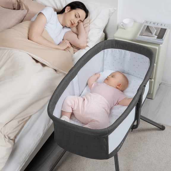 Cesta ANGELBLISS 3 en 1, mecedora y mesita de noche, negra