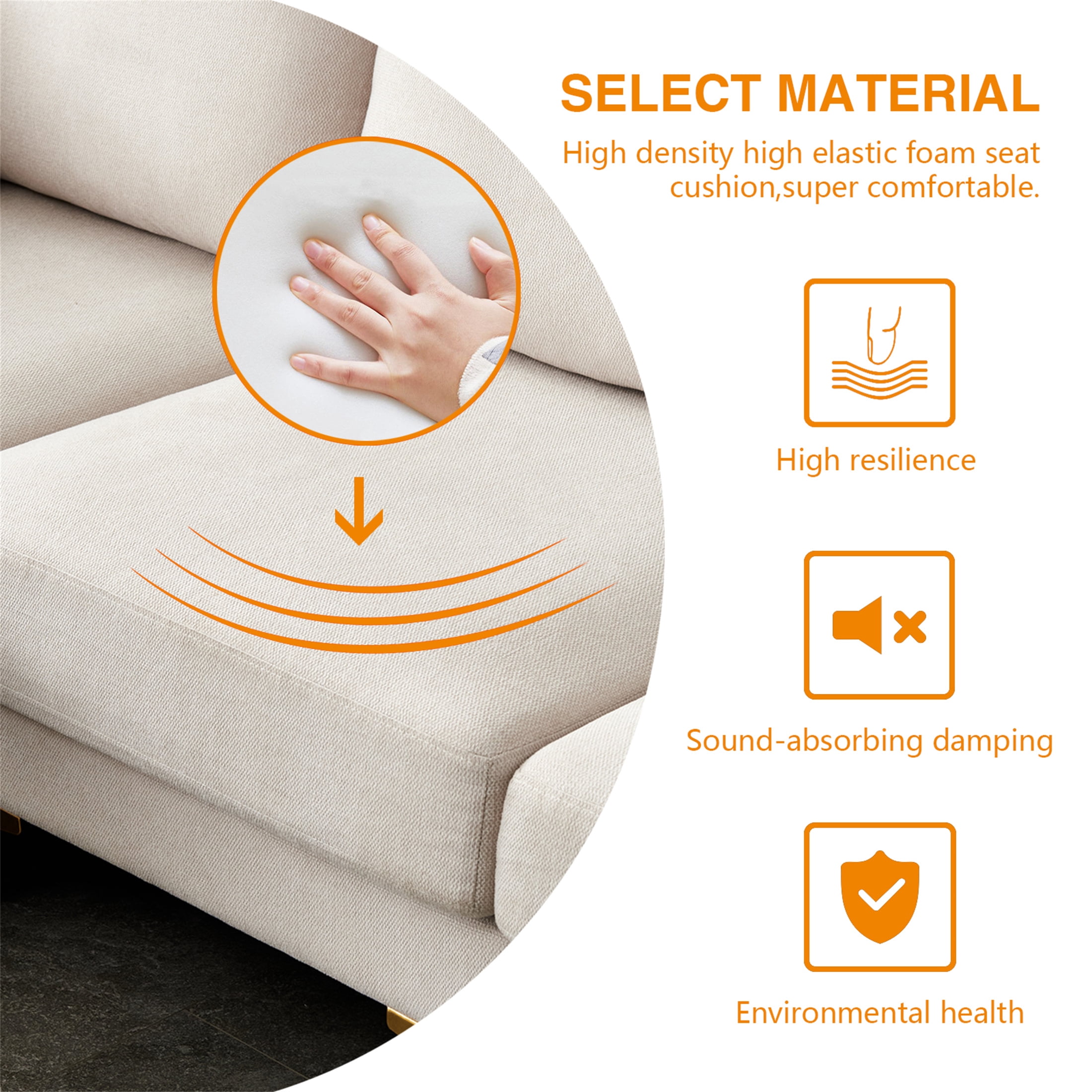 Aukfa 3-Piece Living Room Sectional Couch, Loveseat, Sofa Chair, Ottoman, 2 Pillows, Beige