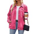 thumbnail image 3 of Women's Oversized Denim Jacket Casual Long Sleeve Denim Shirts Distresse Jean Jacket Fall Outfits 2025 Pink M, 3 of 9