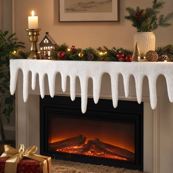 Aonerit Artificial Icicle Garland,Snow Cloth Mantel Decor,Faux Ice Cycle Hanging,White Fireplace Decoration,Winter Home Living Room