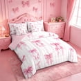 thumbnail image 2 of meiyoeat Pink Ribbon Bowknots 7 Pieces Full Size Bedding Sets For Girls,Modern Geometric Lines Art Full Size Bed in a Bag For Kids,Pink Reversible, 2 of 7