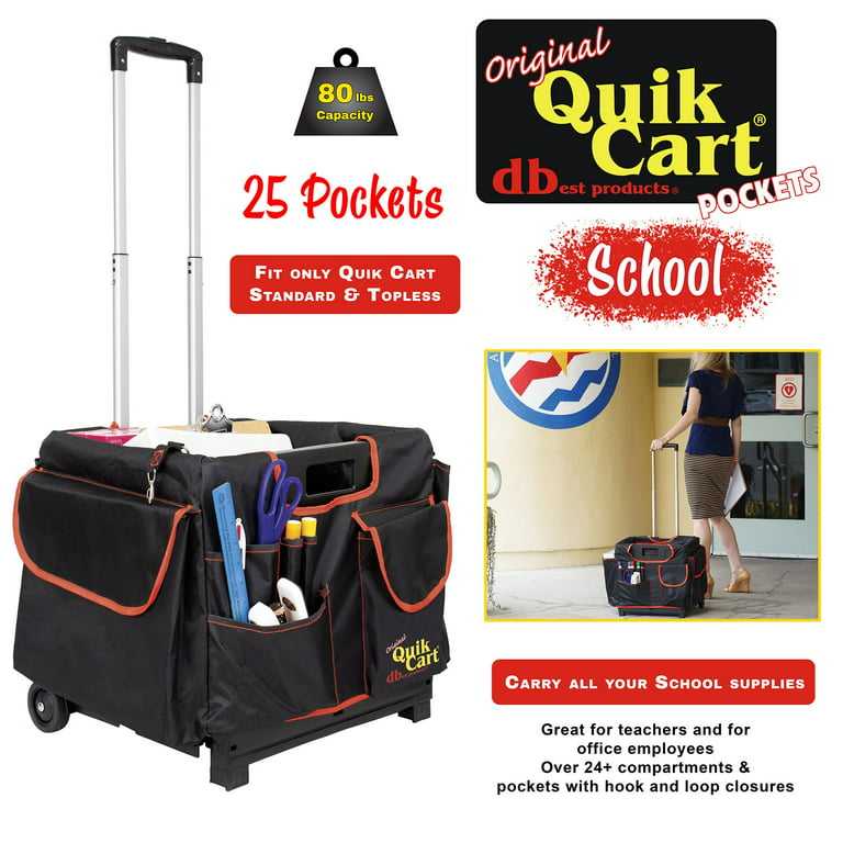 dbest products Quik Cart Pockets Bundle Caddy Organizer Teacher Tote  Rolling Crate Mobile Tool Storage Fabric Cover Bag, Black 