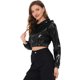 thumbnail image 1 of Sudaderas cortas con capucha para mujer Sudaderas metálicas brillantes holográficas Negro S, 1 of 5