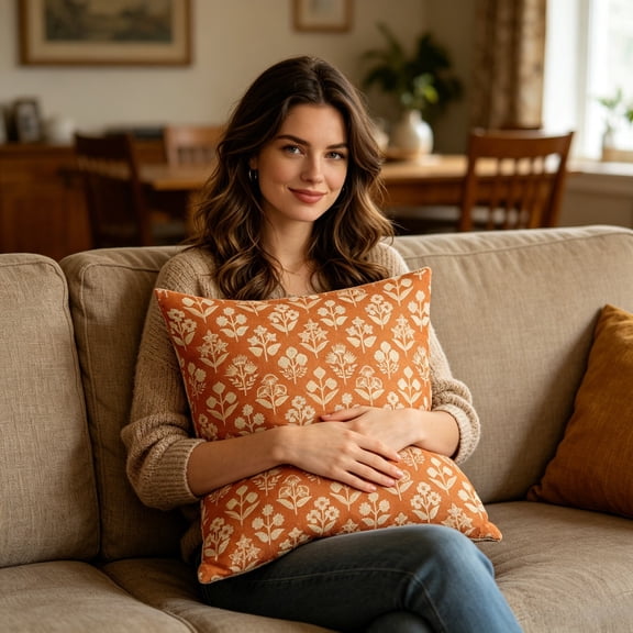 Floral Block Print Pillow Covers 16X16 Inch , Vintage Flower Pattern Decorative Throw Pillowcases Outdoor Farmhouse Cushion Covers Fall Rustic Sofa Couch Bed Decor Essential For Every Household