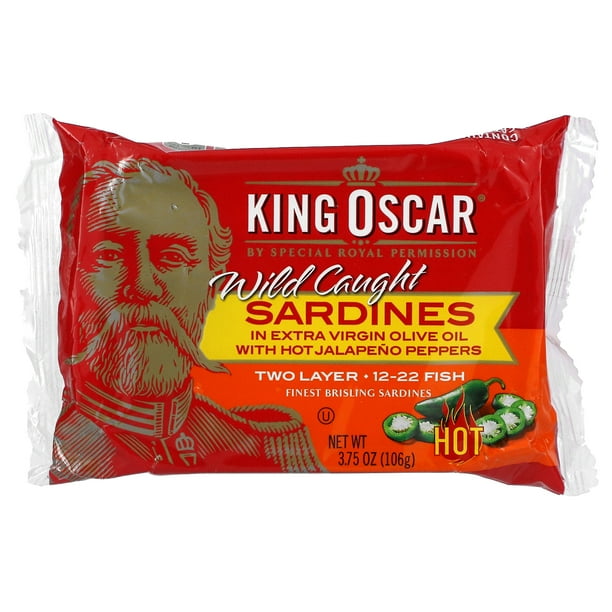 King Oscar, Wild Caught Sardine, In Extra Virgin Olive Oil with Hot Jalapeno Peppers, Hot, Two