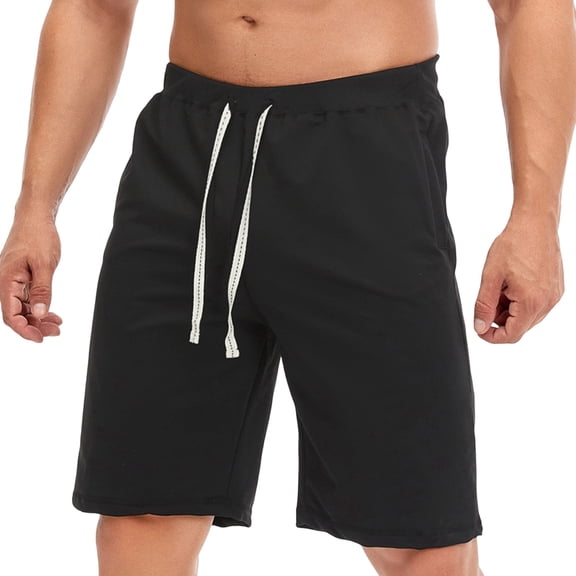 Nestiefly Men's Cotton Shorts Casual Elastic Waist Drawstring Lightweight Workout Lounge Beach Jersey Sweat Shorts Black M