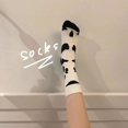 thumbnail image 3 of Calcetines de mujer ZHAOCHENG (2 pares) algodón suave blanco y negro con rayas y estampado de vaca, 3 of 5