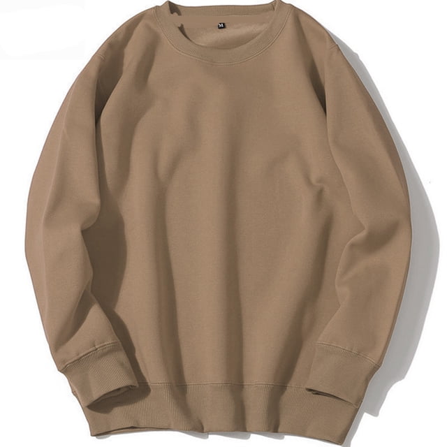 RXIRUCGD Sweat à Capuche Sport pour Hommes Col Rond Manches Longues Uni, Marron, Taille : S