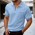 thumbnail image 2 of Polo Shirt for Men Short Sleeve Quarter Zip Tee Shirt Lightweight Sky Blue T-Shirt for Men, 2 of 5