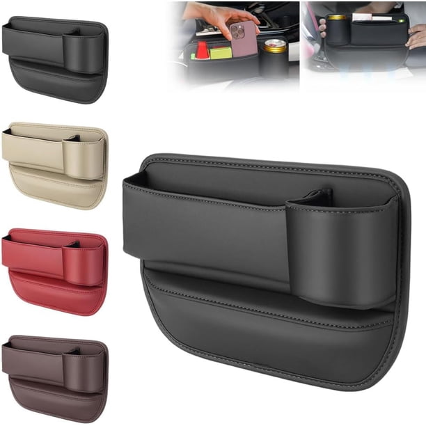 Bolsa de piel para coche, 2024, universal para asiento de coche, organizr de relleno ajustable con soporte para vasos para anteojos, teléfonos, llaves, tarjetas (negro, asiento de pasajero)