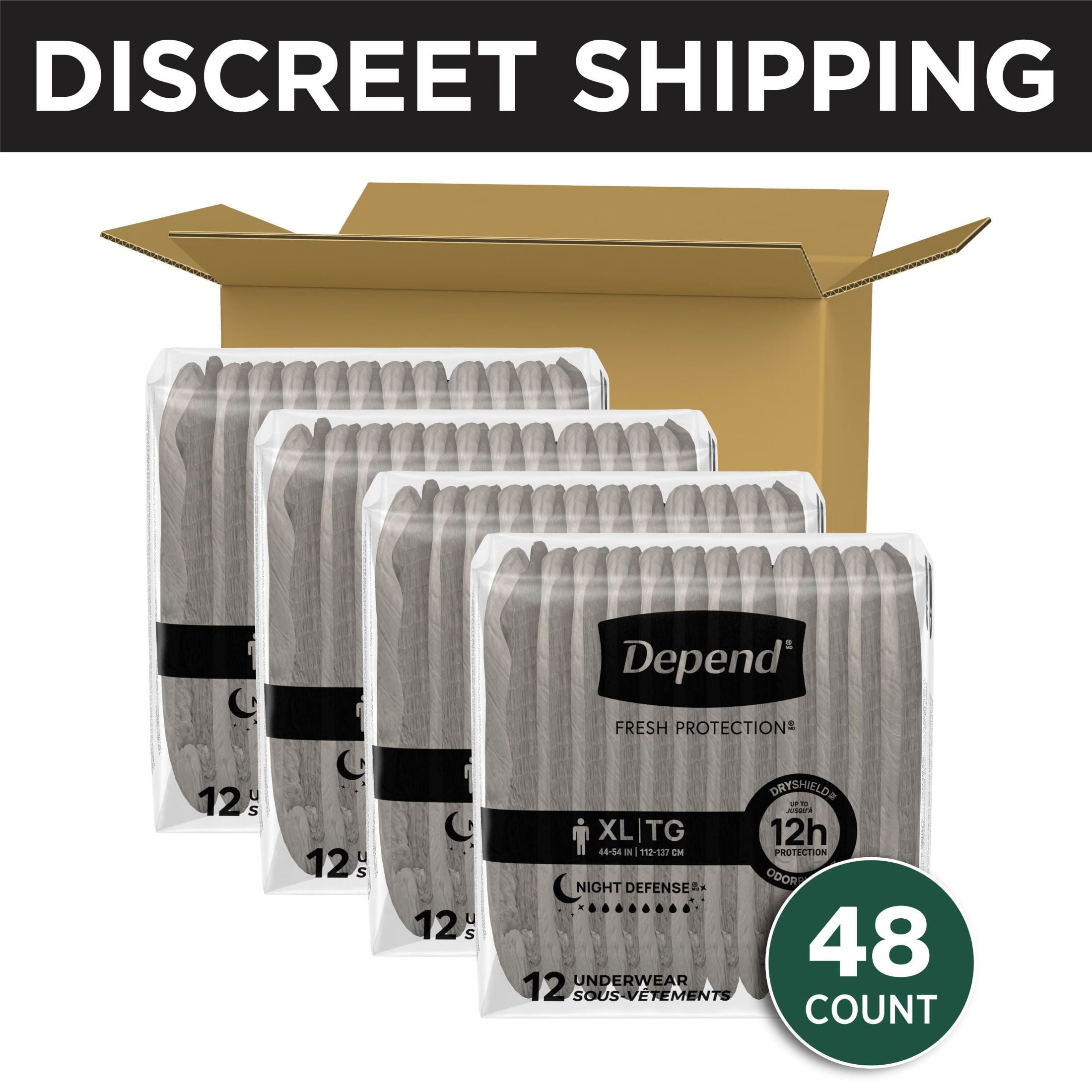 Depend Night Defense Incontinence Underwear for Men, Adult Diapers, XL, 48 Count