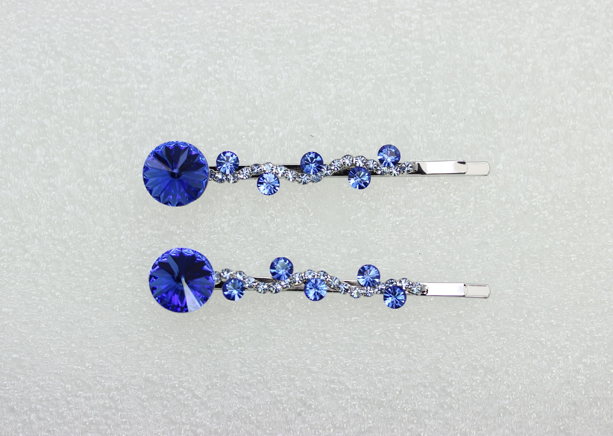 Faship  A Pair Of Blue Premium Rhinestone Crystal Floral Hair Clips 2 Pcs Pins