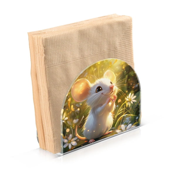 Haosy Napkin Holder for Table Acrylic Kitchen Paper Tissue Dispenser, Cute Mouse Stands in Garden