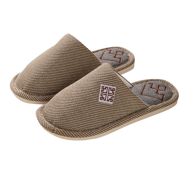 Mens and Womens Home Slippers Simplicity Solid Color Close Toe Comfortable Non-Slip Indoor Flax Slippers Coffee